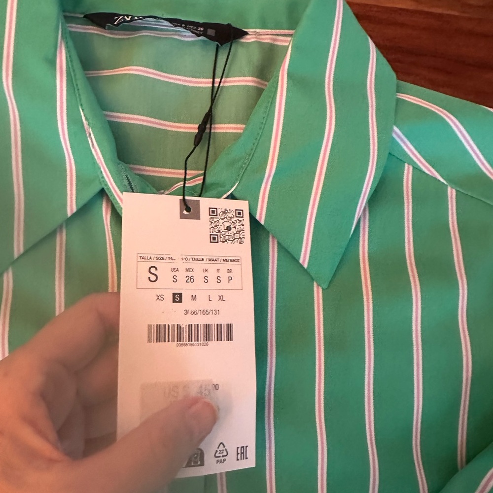 Zara Green Striped Women's Blouse